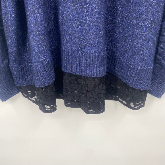 Torrid Vegan Cashmere Pullover Sweater Lace Trim Layered Crewneck Blue Black 3X - Picture 5 of 10